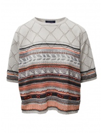Fuga Fuga beige perforated mesh and colored striped T-shirt online