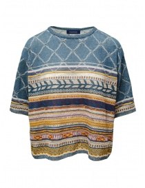 Fuga Fuga T-shirt traforata blu cadetto a righe colorate online