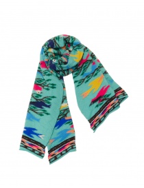 Kapital scarf-stole in green wool with colorful birds