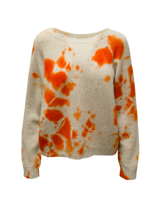 Suzusan pullover corto in cashmere Shibori arancio e beige 2611-3091K-010-4403ORANGE/SAND Suzusan pullover corto in cashmere Shibori arancio e beige 2611-3091K-010-4403ORANGE/SAND maglieria donna online shopping