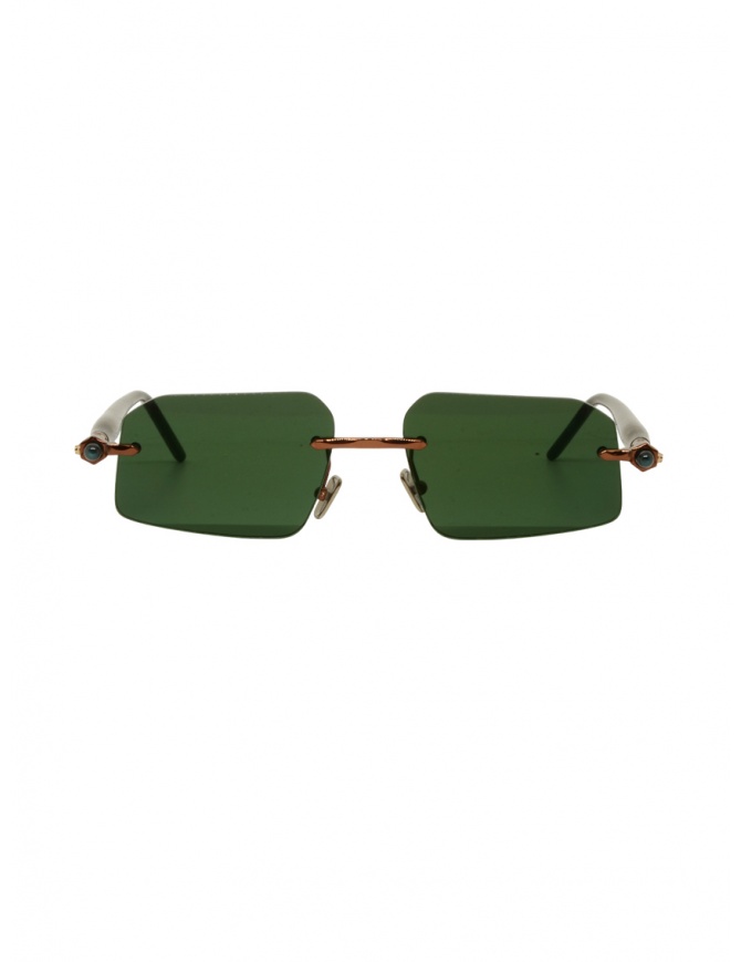 Kuboraum P64 geometric sunglasses with green lenses, vintage style