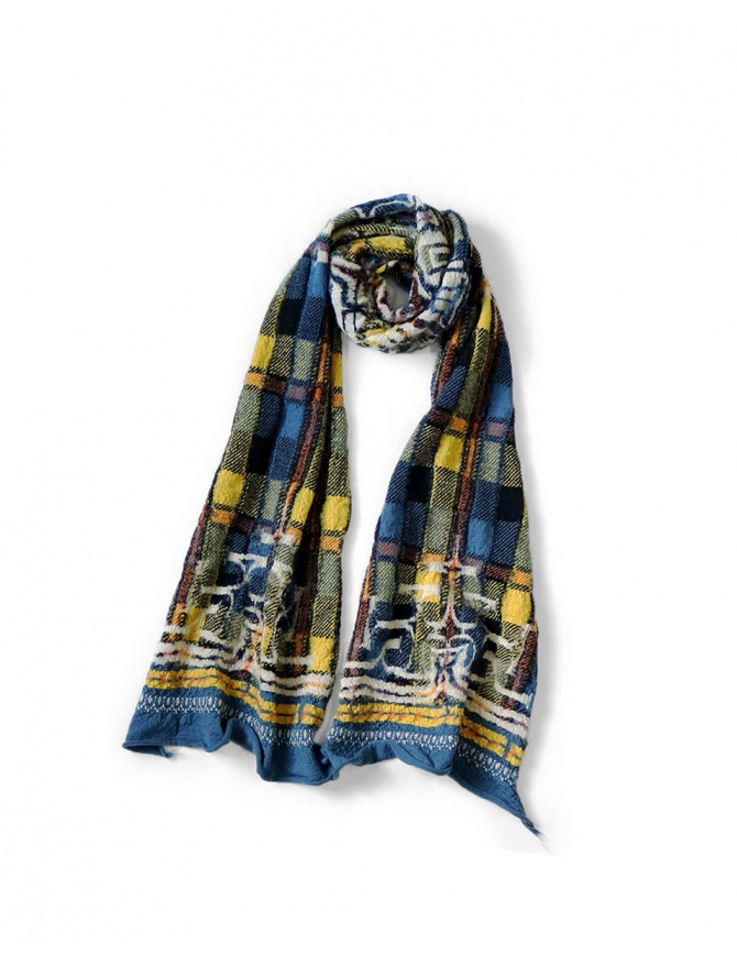 Kapital Happy yellow and blue tartan scarf EK-1466XM BLUE Kapital Happy yellow and blue tartan scarf EK-1466XM BLUE scarves online shopping