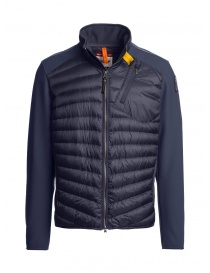 Mens jackets online: Parajumpers Jayden blue down jacket with fleece sleeves
