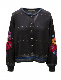 M.& Kyoko black wool crew-neck cardigan with floral details BFA27402WA BLACK 81 order online