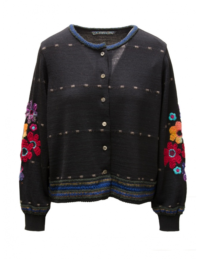M.& Kyoko black wool crew-neck cardigan with floral details BFA27402WA BLACK 81 M.& Kyoko black wool crew-neck cardigan with floral details BFA27402WA BLACK 81 womens cardigans online shopping