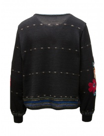 M.& Kyoko black wool crew-neck cardigan with floral details