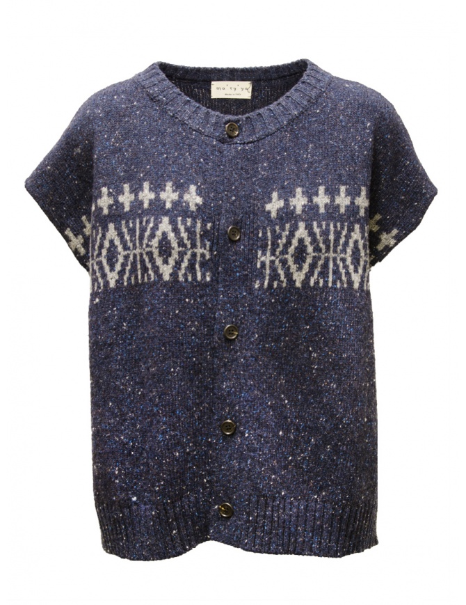 Ma'ry'ya navy blue and gray jacquard wool vest YTK102 H65 NAVY/GREY Ma'ry'ya navy blue and gray jacquard wool vest YTK102 H65 NAVY/GREY womens vests online shopping