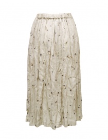 Vlas Blomme beige floral linen pleated skirt