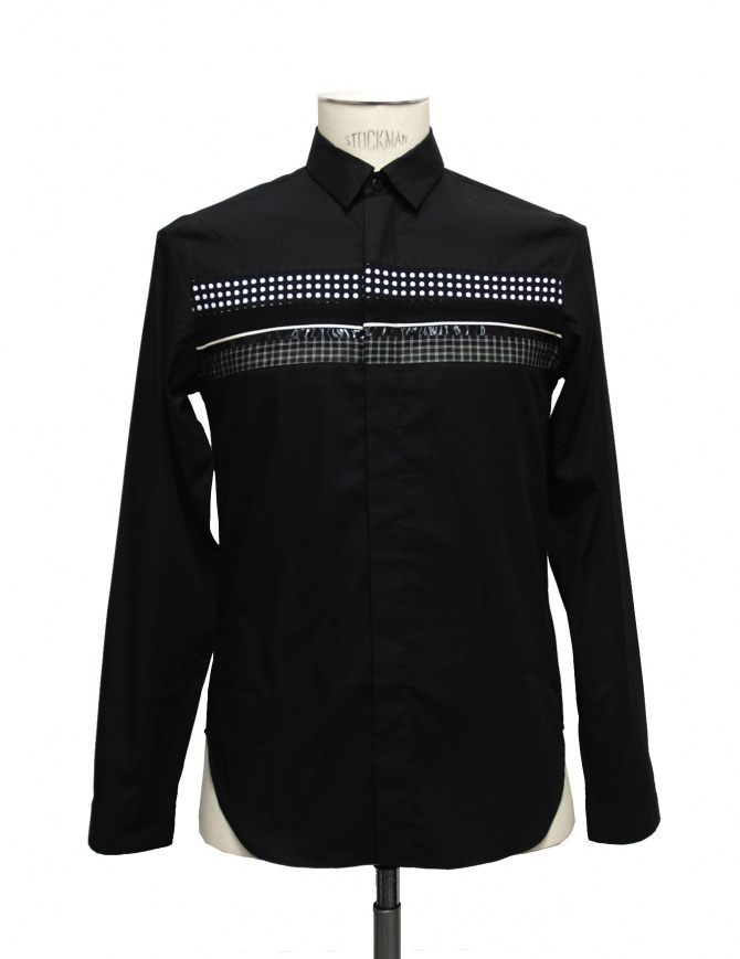 Camicia Cy Choi colore nero con fascia a quadri e pois CA35S04BBK00 camicie uomo online shopping