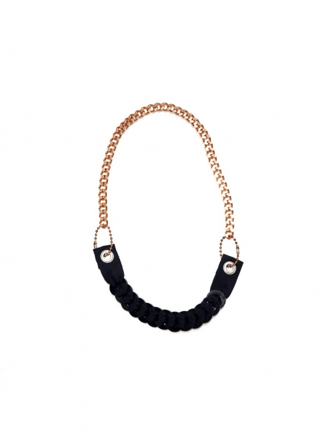 Ligia Dias necklace with pink brass chain and black washers A5 BLACK WASHERS CREAM PEARLS jewels online shopping