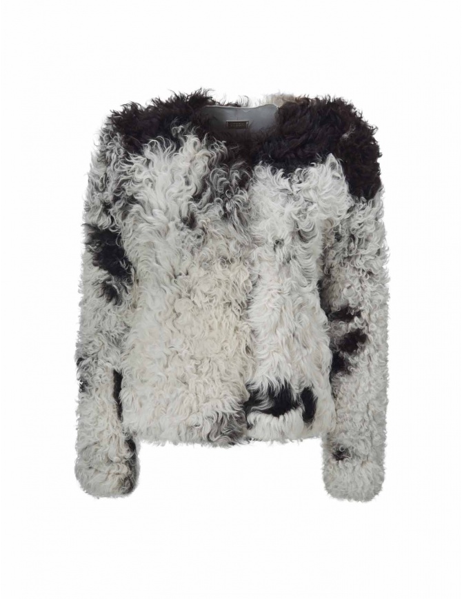 Giacca Utzon in pelliccia di agnello bianca e nera 52156-MON-SP