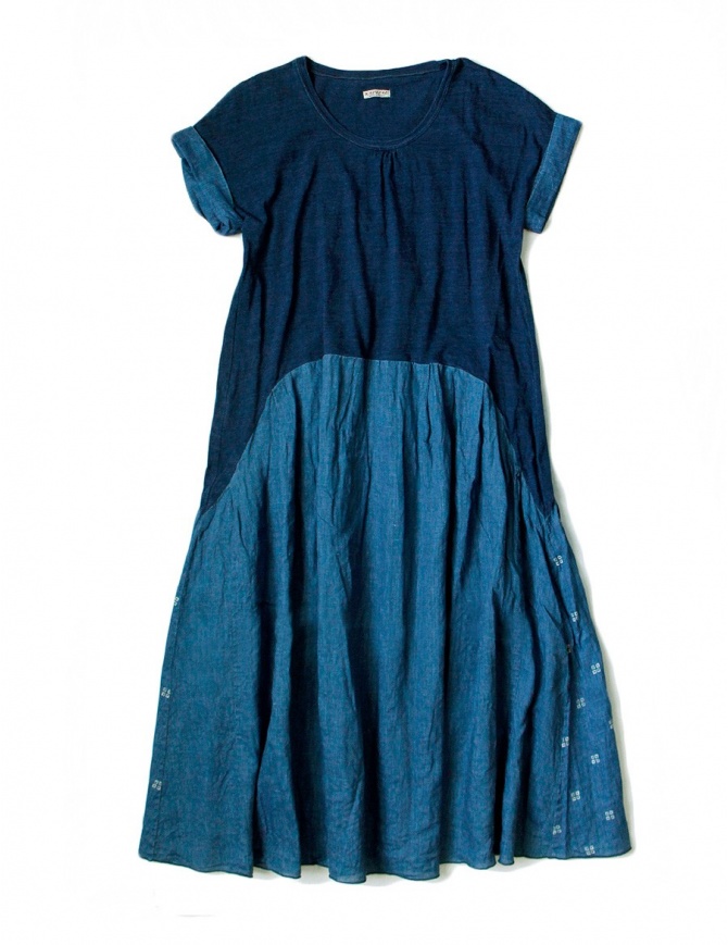 Kapital indigo dress with floral skirt EK-425