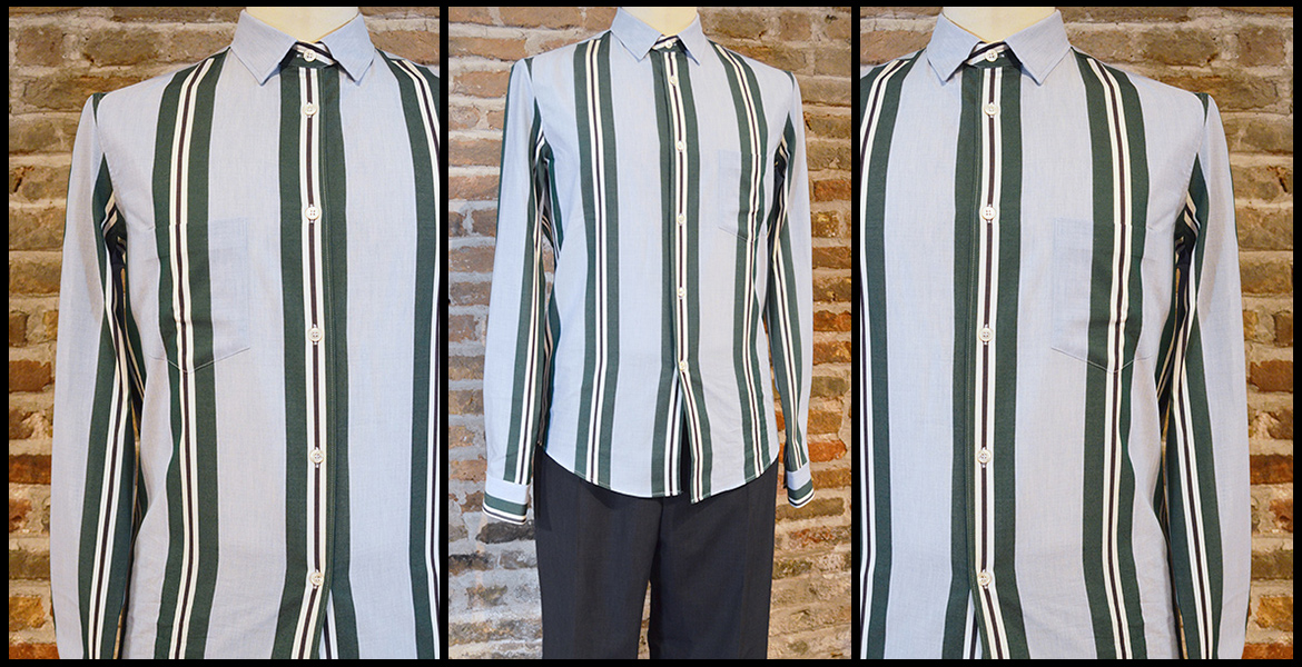 Golden Goose Pale Blue Shirt with Green Stripes